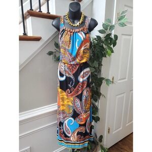 Ace Fashion Bohemian Multicolor Paisley Print Sleeveless Long Maxi Dress Size S